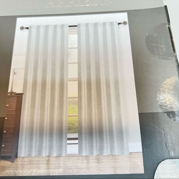 Oxford Grommet Home Window Panels Soft Grey Taupe Tweed Set 2 - Picture 2 of 7